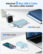 NOBIS Cargador portátil de 20000 mAh, 65 W, batería con cable USBC adjunto, Azul
