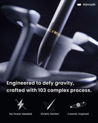 novium Hoverpen Interstellar - Space Black, bolígrafo, anillo de pluma chapado en oro de 18 quilates, ángulo de 23.5 grados, repuesto de bolígrafo Schmidt, sin derrames, sin manchas, sin explosiones