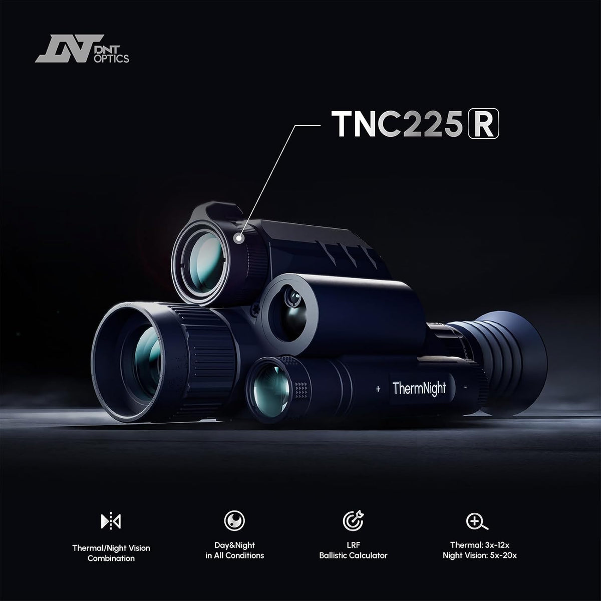 DNT Optics TNC225R ThermNight - Telémetro láser y calculadora balística con objetivo térmico y de visión nocturna multiespectral