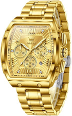 OLEVS Reloj para Hombres Analógico Cuarzo Lujo Diamante Resistente al Agua Cronógrafo Acero Inoxidable Carita Grande Cuadrado Fecha Fase Lunar Romano Relojes de Vestir para Hombres