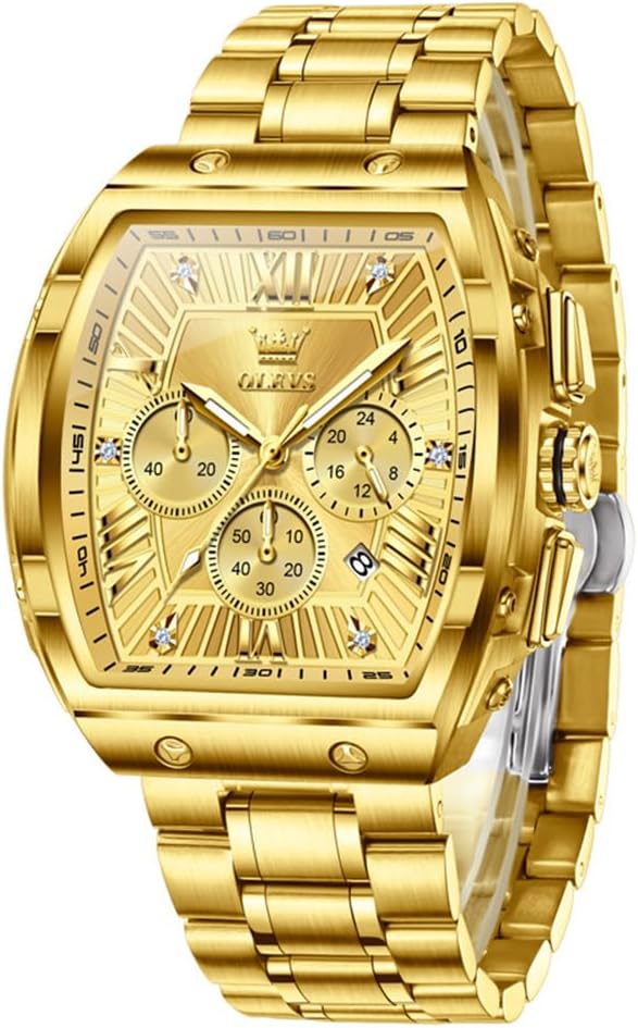 OLEVS Reloj para Hombres Analógico Cuarzo Lujo Diamante Resistente al Agua Cronógrafo Acero Inoxidable Carita Grande Cuadrado Fecha Fase Lunar Romano Relojes de Vestir para Hombres
