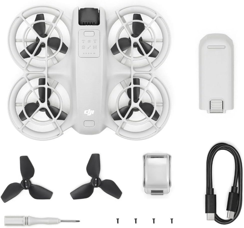 DJI Neo, Minidron con cámara 4K UHD para adultos, dron de 135 g que te sigue, despegue con la palma, seguimiento de sujetos, QuickShots, video estabilizado, protector de hélice incorporado (sin