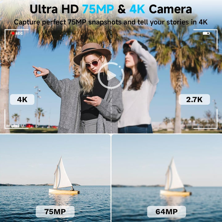 Cámara digital, 4K WiFi 75MP cámara dual apuntar y disparar cámara...