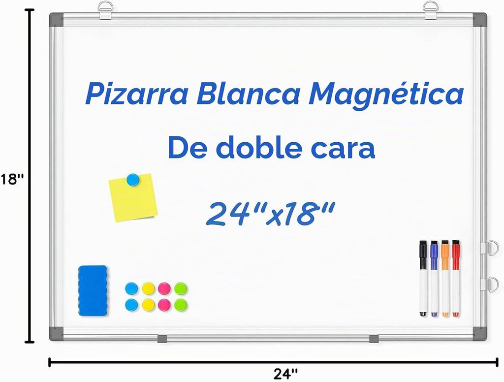 Pizarra blanca de doble cara de borrado en seco magnético para pared, 24 x