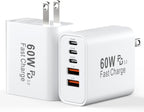 Bloque de Cargador USB-C 60W Cargador Rápido para iPhone 18 Pro Max, Enchufe de Pared USB Type-C