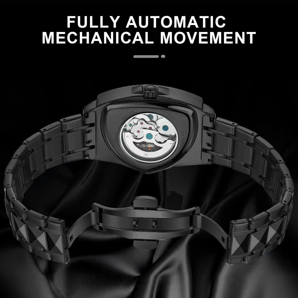 Tiong Triangle Skeleton Reloj Mecánico Automático para Hombre, Correa de Acero Inoxidable Reloj Deportivo para Hombre