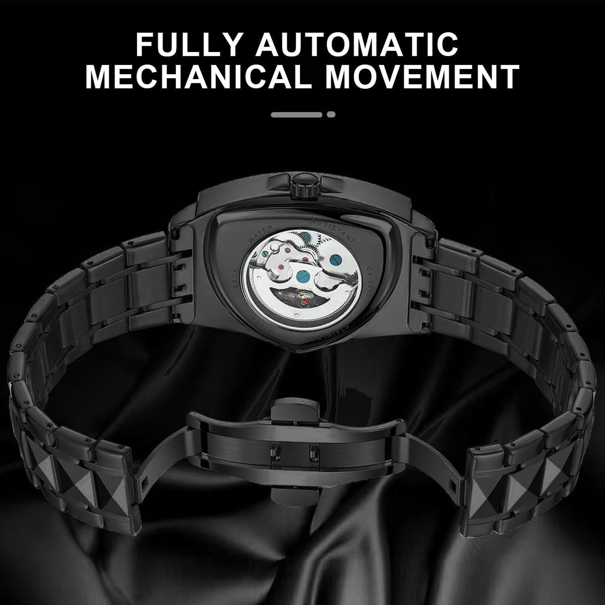 Tiong Triangle Skeleton Reloj Mecánico Automático para Hombre, Correa de Acero Inoxidable Reloj Deportivo para Hombre