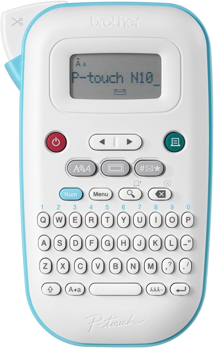 Brother P-Touch PT-N10 etiquetadora de mano personal, portátil e imprime, cintas de etiquetas personalizadas de color de ~½” (12mm) de ancho, P-Touch Btag