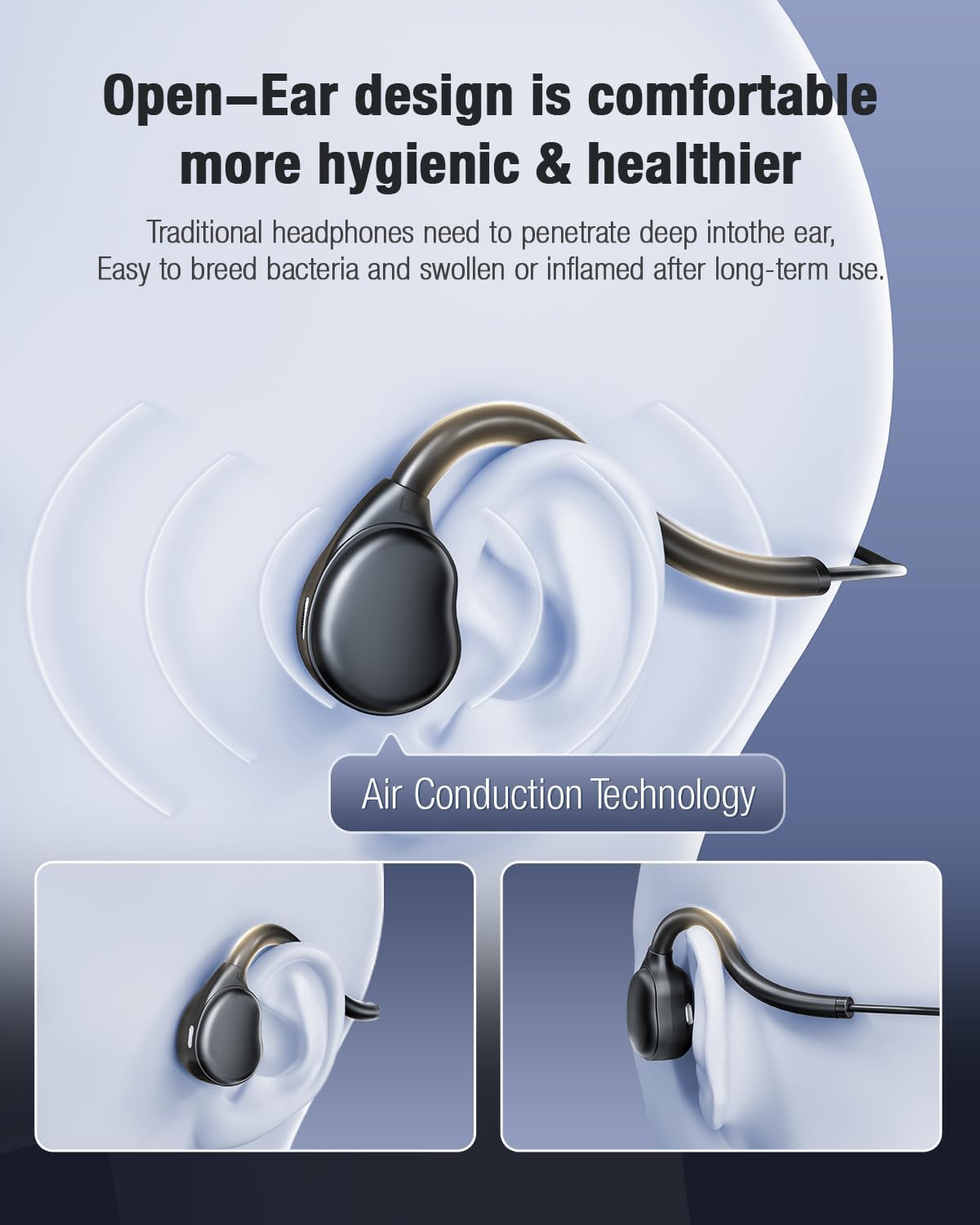 Auriculares con cable USB-C, auriculares de oreja abierta con micrófono, auriculares enchufables con sonido premium tipo C, perfectos para portátiles, nuevos teléfonos iPhone 15 y 16, Samsung y Android tipo C, color negro