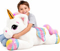 Almohada de peluche de unicornio de 32 pulgadas, suave juguete de peluche grande de unicornio con alas de arcoíris, bonita almohada para abrazar para niños, niñas y adultos, almohada de felpa