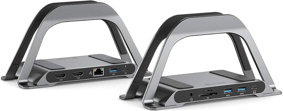 ALOGIC 10 en 1 USB-C Dual Monitor Dock con 2 HDMI, 3 puertos USB, lector de tarjetas SD y microSD, entrega de energía de 100 W, Gigabit Ethernet y conector de audio de 0.138 in