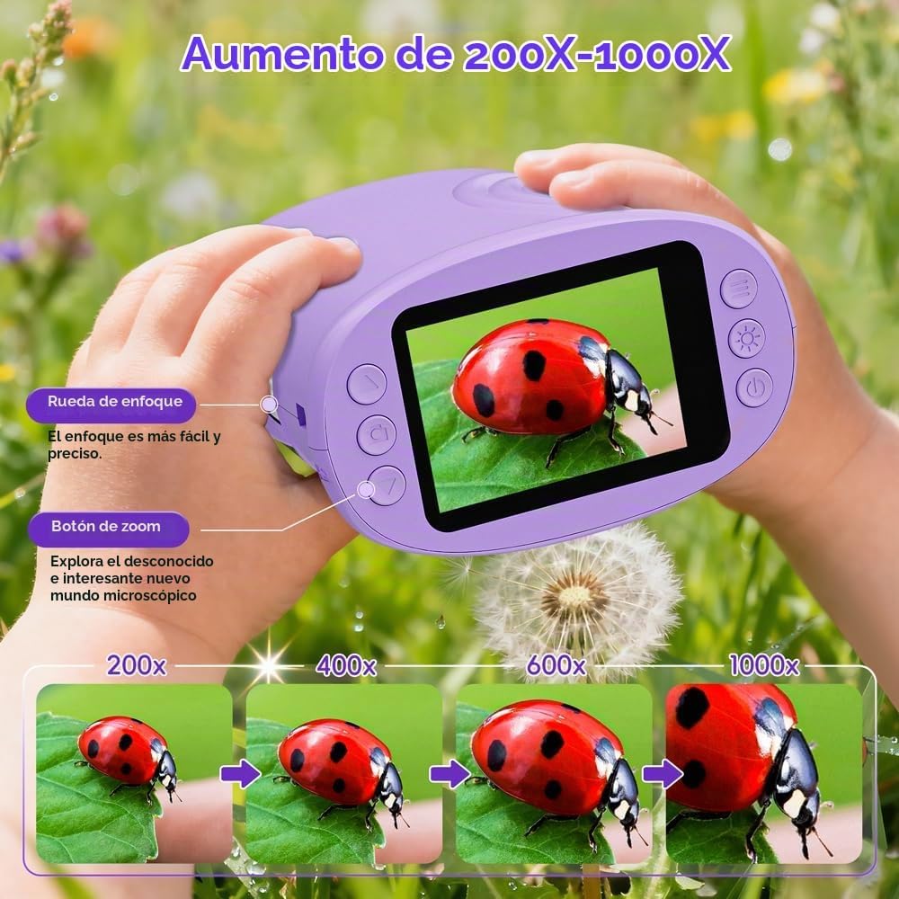 Microscopio para niños, pantalla de 2.0 pulgadas, microscopio digital 1000X para niños, mini microscopios de mano de bolsillo para niños, regalo de festival de cumpleaños, juguetes divertidos