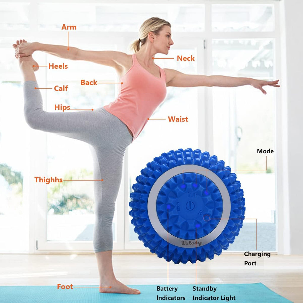 Pelota de Masaje Vibratoria de 4 Velocidades de Alta Intensidad para Fitness y Yoga, Rodillo de Masaje que Alivia la Tensión Muscular, Dolor y Presión, Pelotas de Masaje (Azul)