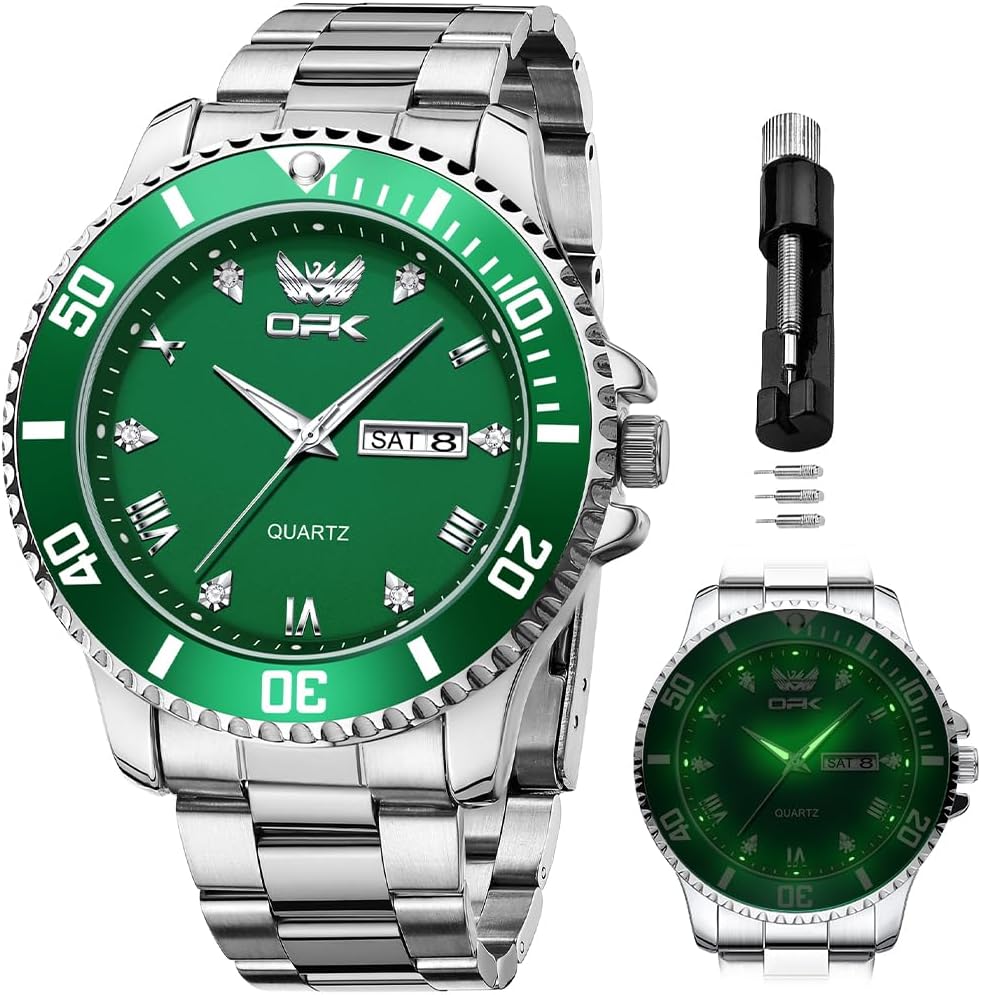 OPK Relojes para hombres de diamantes romanos analógicos relojes impermeables grandes de acero inoxidable para hombre, reloj de pulsera de negocios para padre, reloj de regalo, azul