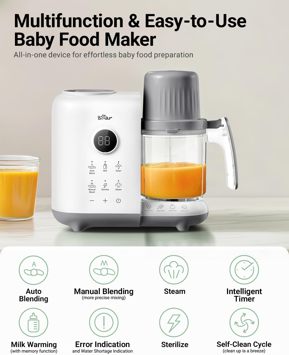 Bear Vaporizador y licuadora de alimentos para bebés con cestas de vapor de