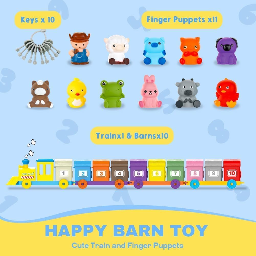 BOLZRA Juego de juguetes de tren de animales de granja para niños pequeños