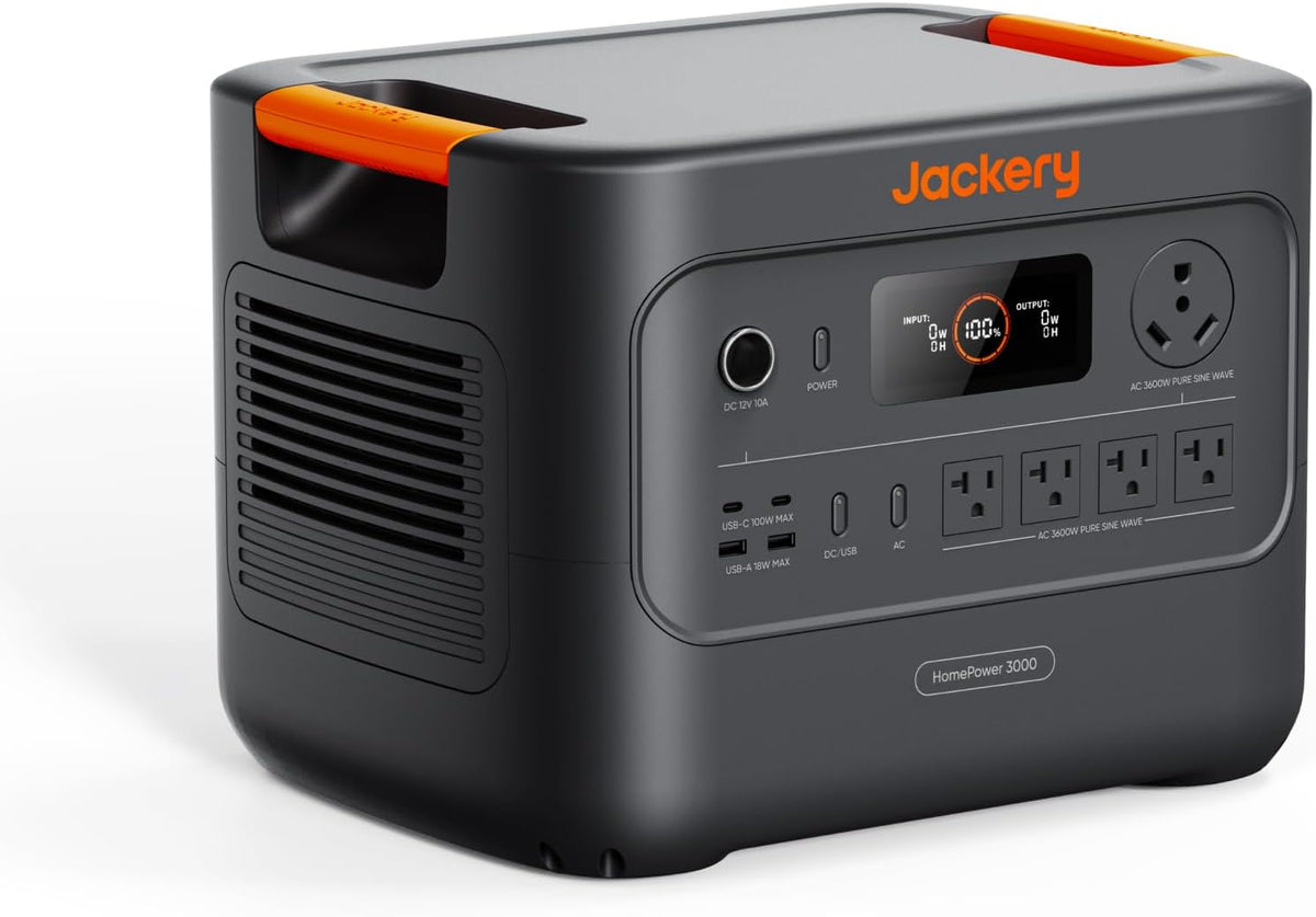 Jackery HomePower 3000 Estación de Energía Portátil, Salida de 3600W (Pico 7200W), Generador Solar con Batería LFP de 3072Wh, Respaldo Esencial para el Hogar, Cortes de Energía, RV, Emergencias (Panel