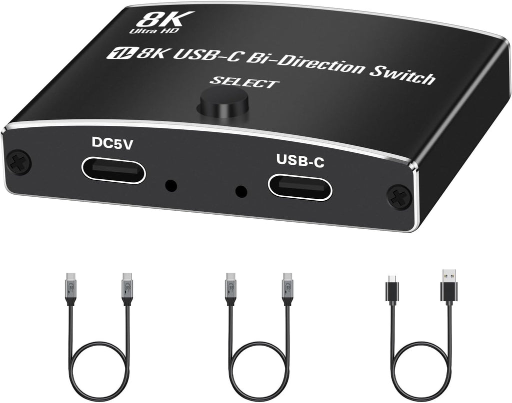 Interruptor USB C de 40 Gbps para 2 computadoras, Conmutador USBC,2 cables
