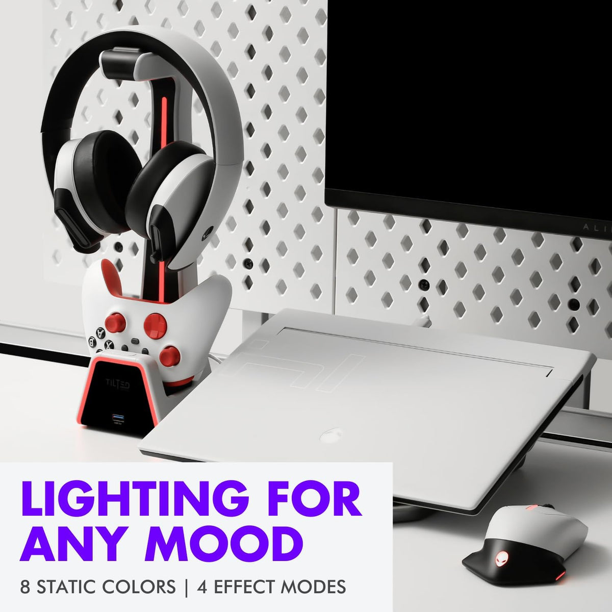 Soporte para auriculares y controlador para juegos | Accesorios premium para PS5 (espacio limpio con estación de carga) Soporte para auriculares y controlador para escritorio, PlayStation 5, Xbox Game,