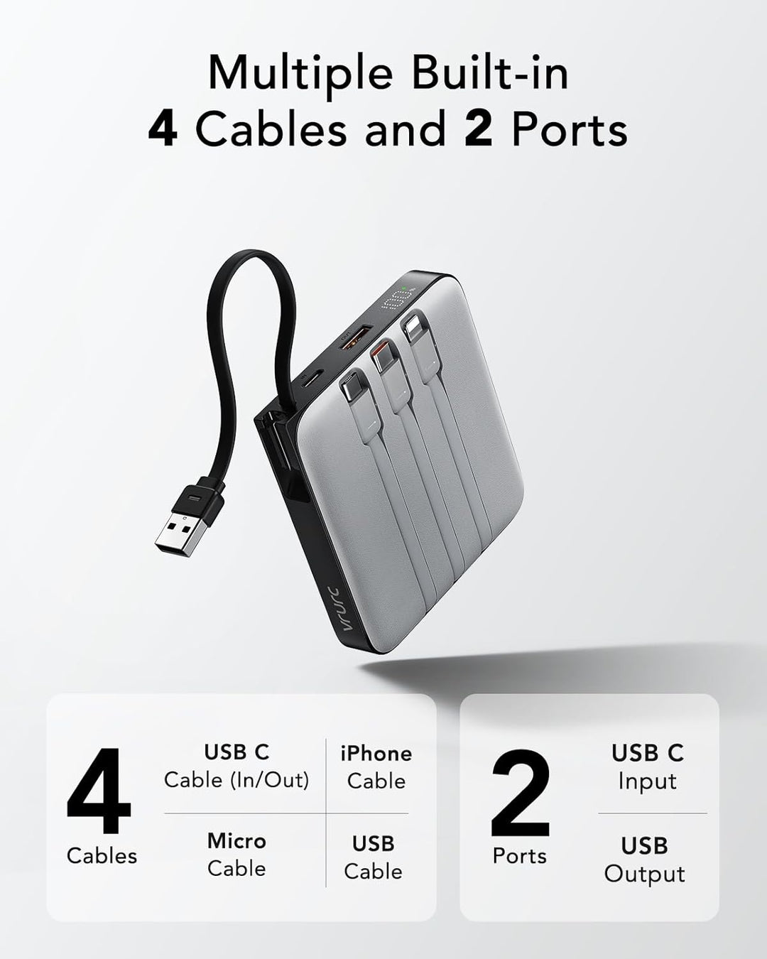 VRURC Cargador de teléfono portátil de 20000mAh con 4 cables integr...
