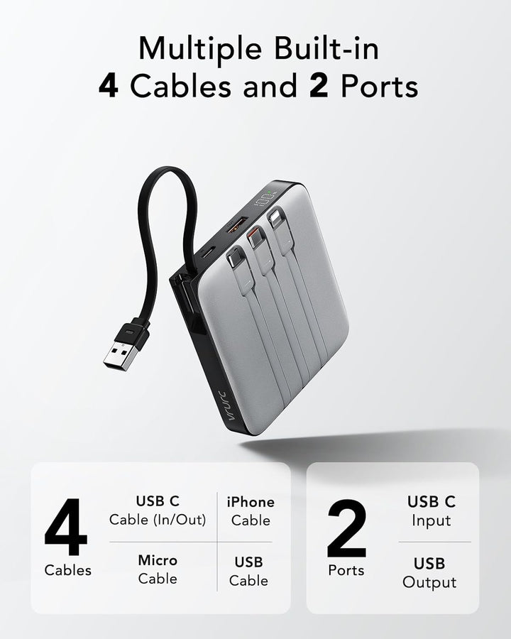 VRURC Cargador de teléfono portátil de 20000mAh con 4 cables integr...