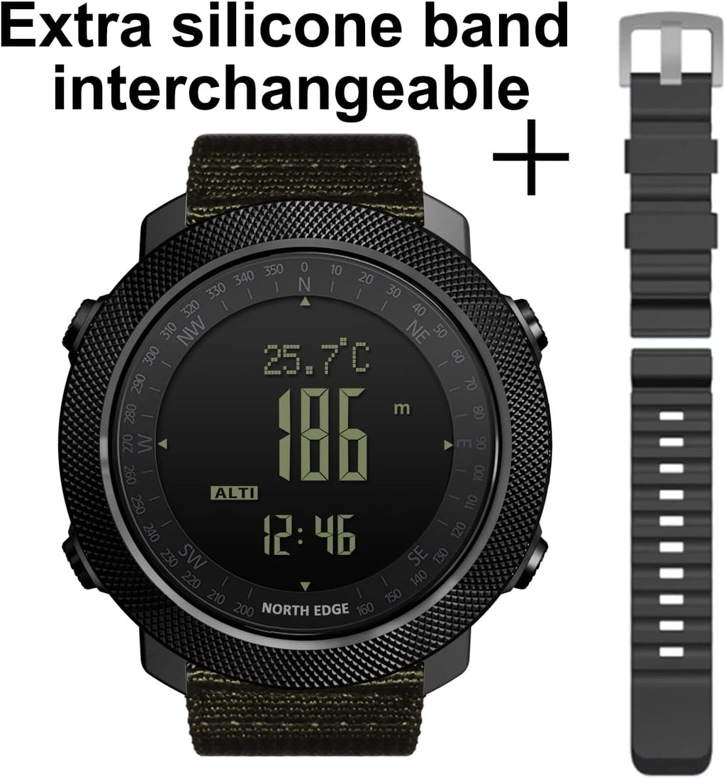 Relojes tácticos deportivos North Edge Apache para hombres, relojes digitales resistentes de supervivencia al aire libre con brújula militar, rastreador de pasos, podómetro, calorías (Verde)..