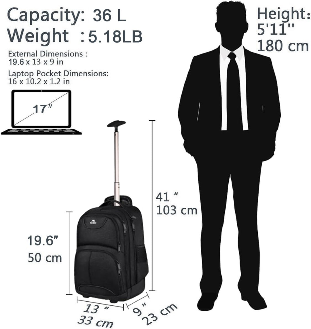 MATEIN - Mochila con ruedas, mochila para laptop de 17 pulgadas res...