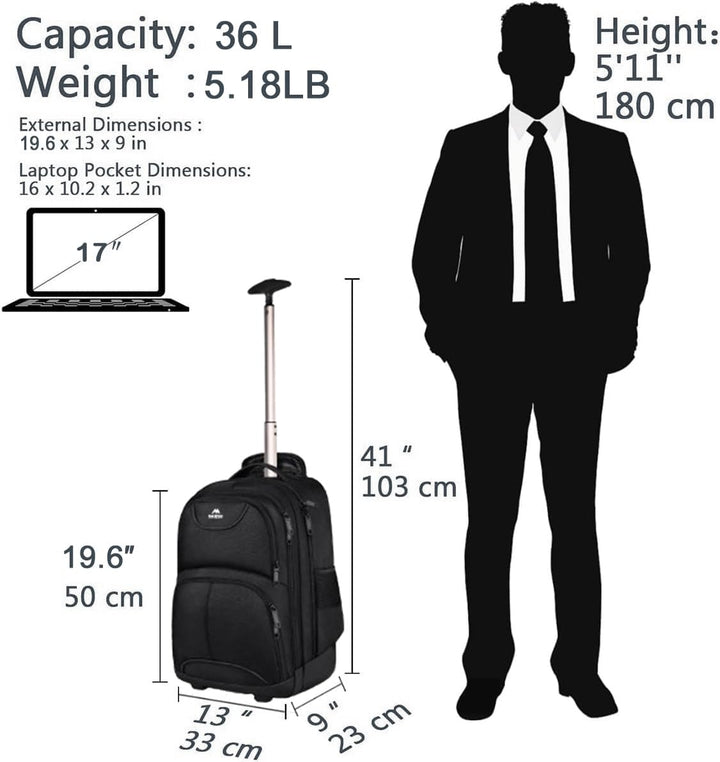 MATEIN - Mochila con ruedas, mochila para laptop de 17 pulgadas res...