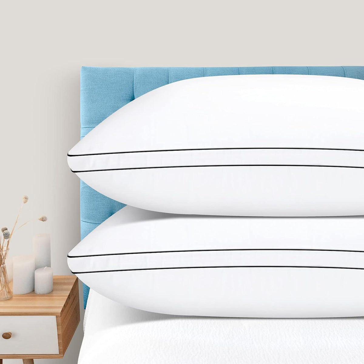 DolceLuna Juego de 2 almohadas tamaño King, almohada de cama de lujo para