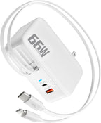 Cargador de pared retráctil de 66 W, enchufe 4 en 1 con cargador rápido