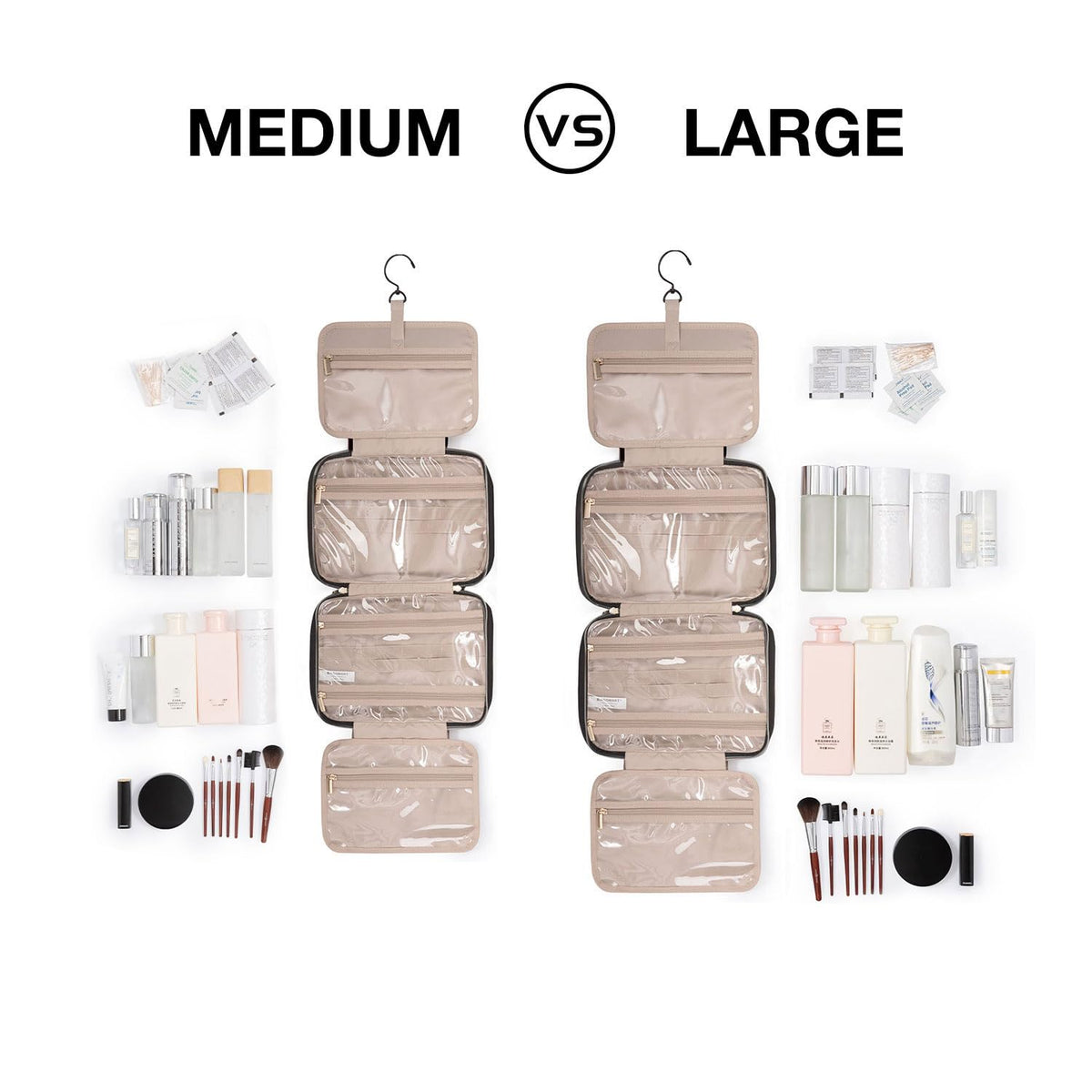 BAGSMART Neceser Bolsa de Viaje con Gancho para Colgar, Bolsa de Cosméticos de Maquillaje Resistente al Agua, Organizador de Viaje para Accesorios, Champú, Contenedor de Tamaño Completo, Artículos de