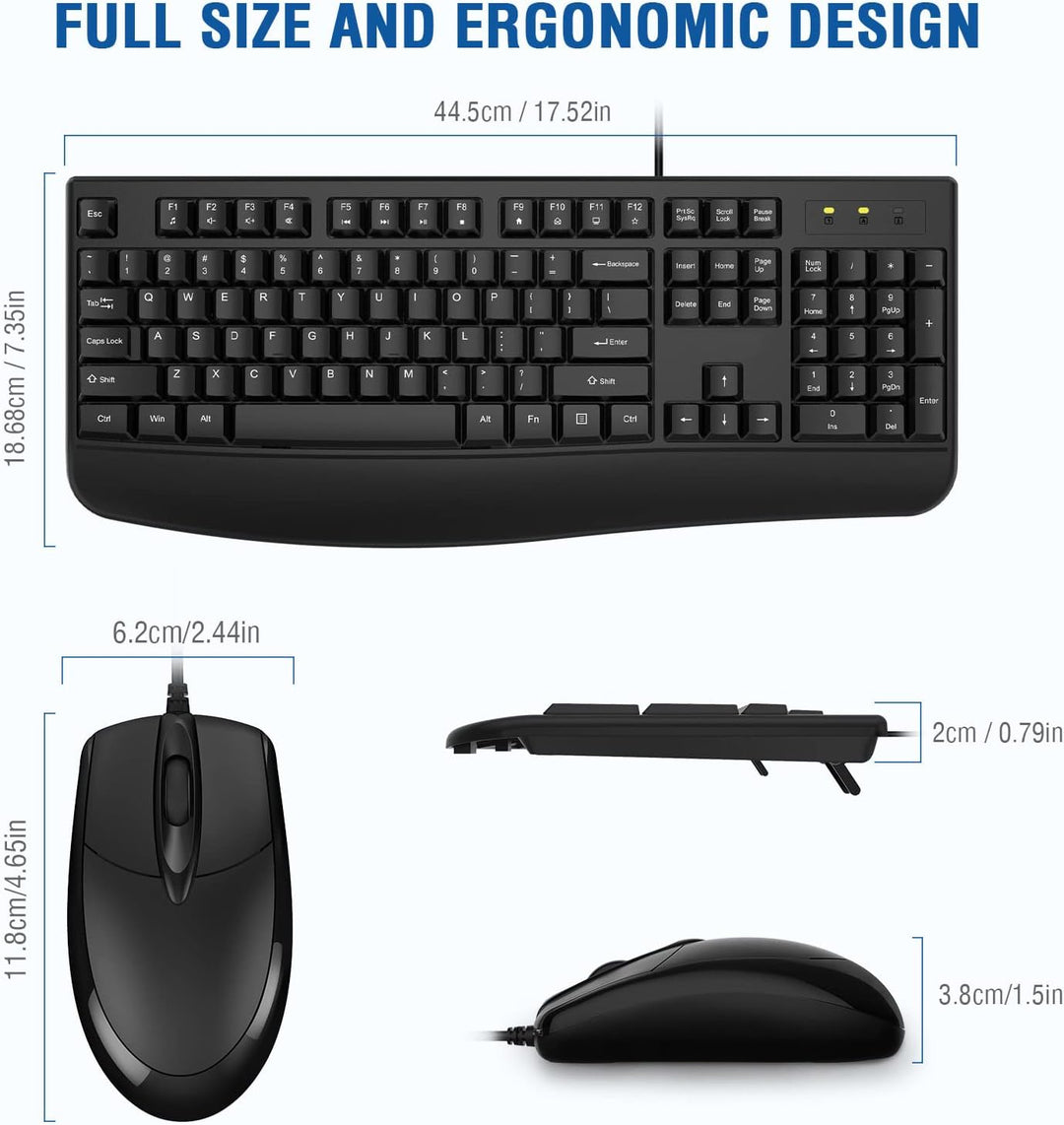 EDJO - Combo de teclado y mouse con cable, teclado ergonómico de ta...