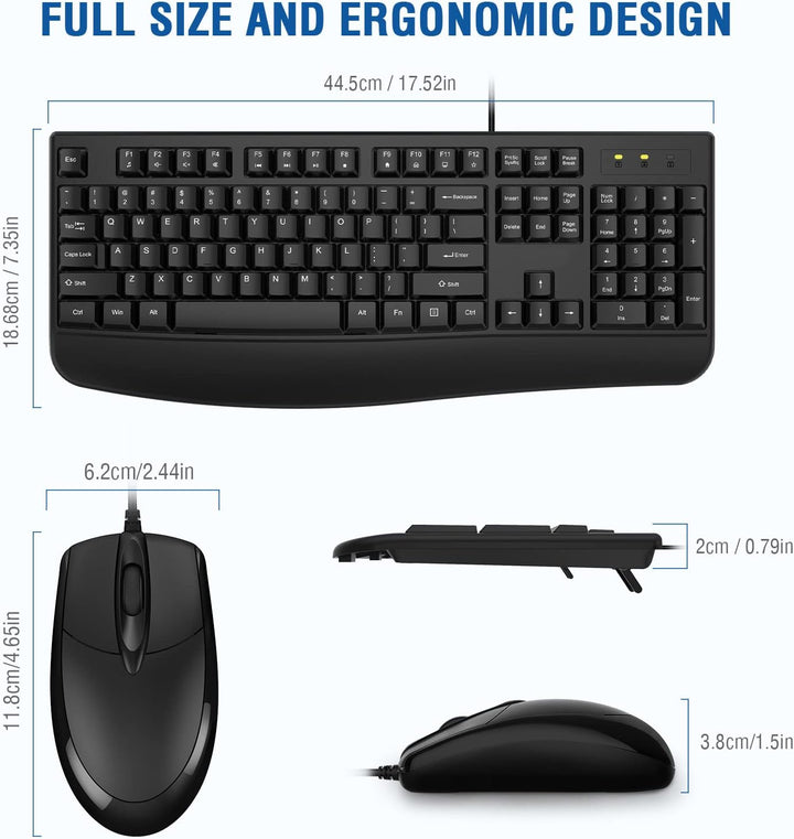 EDJO - Combo de teclado y mouse con cable, teclado ergonómico de ta...