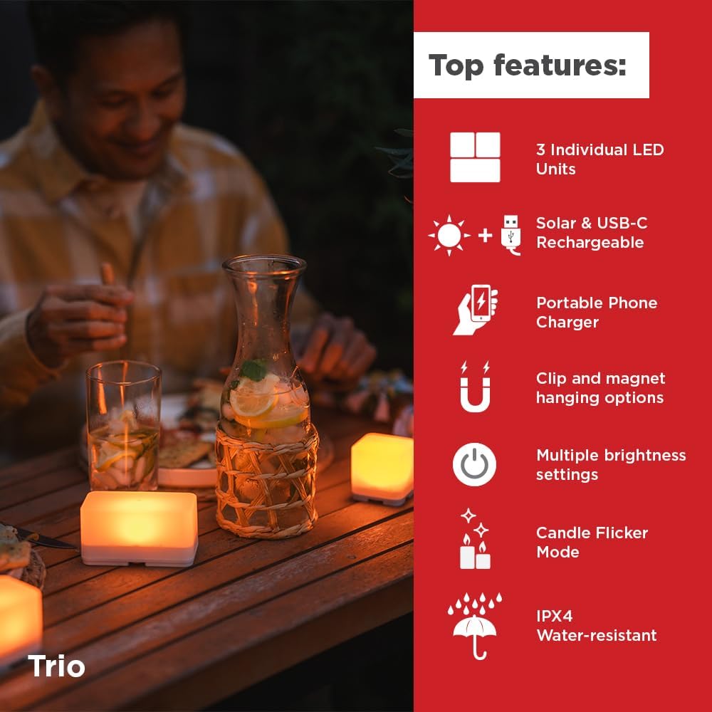 LuminAID Trio Solar Cube LED Lanterns con cargador de teléfono