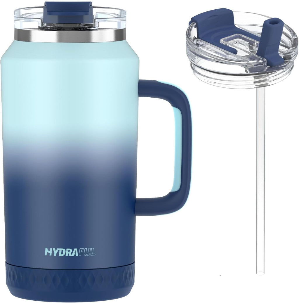 Hydraful Vaso de 64 onzas con asa y pajilla, 100% a prueba de fugas, vaso aislado reutilizable, botella de agua grande de acero inoxidable, taza de viaje para gimnasio, senderismo y campamento