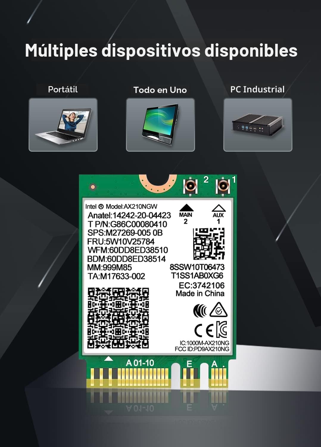 Tarjeta WiFi 6E Intel AX210 NGW Bluetooth 5.3 Adaptador de Red Tri-...