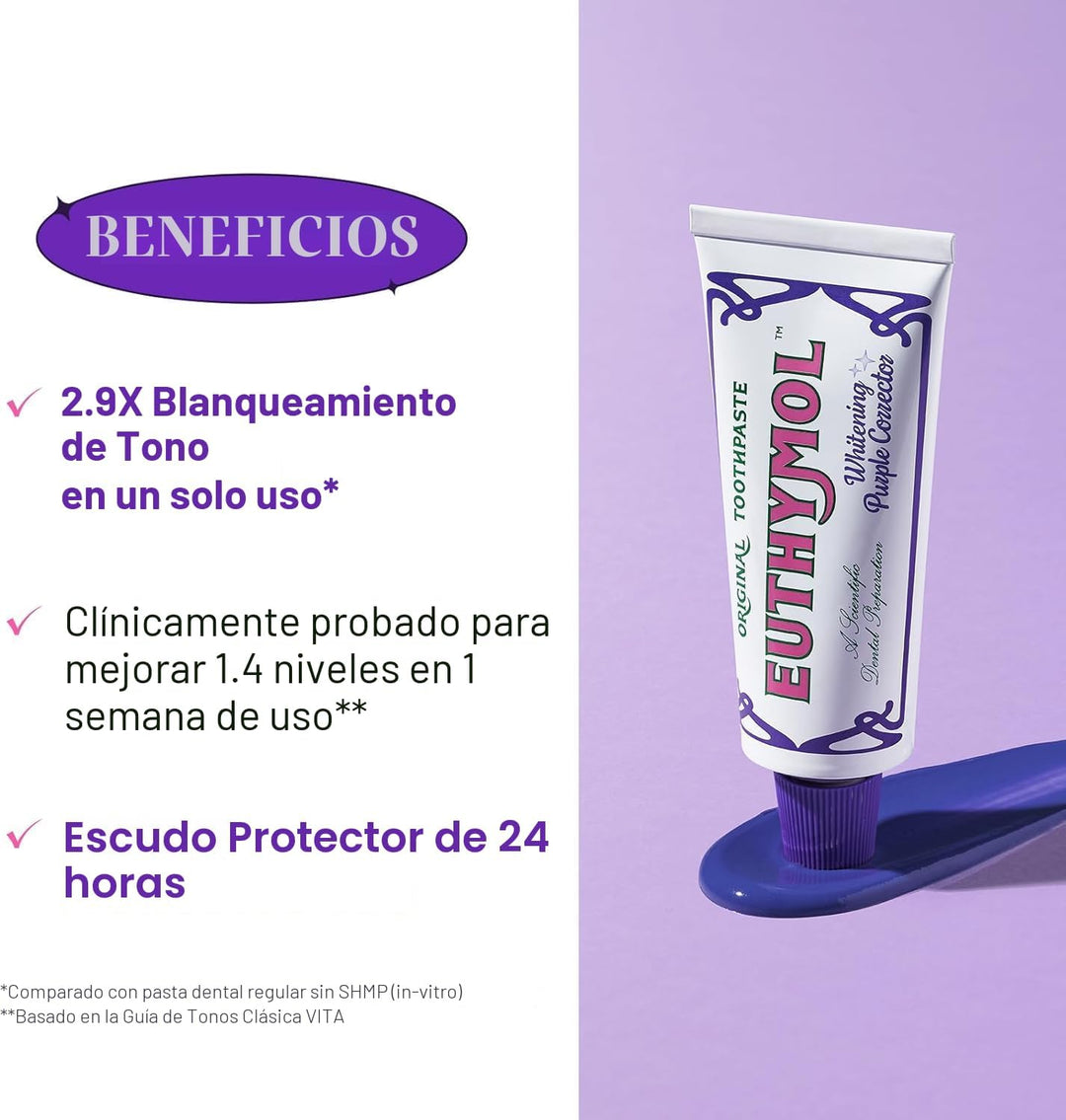 Euthymol Pasta de dientes blanqueadora morada, para dientes amarill...