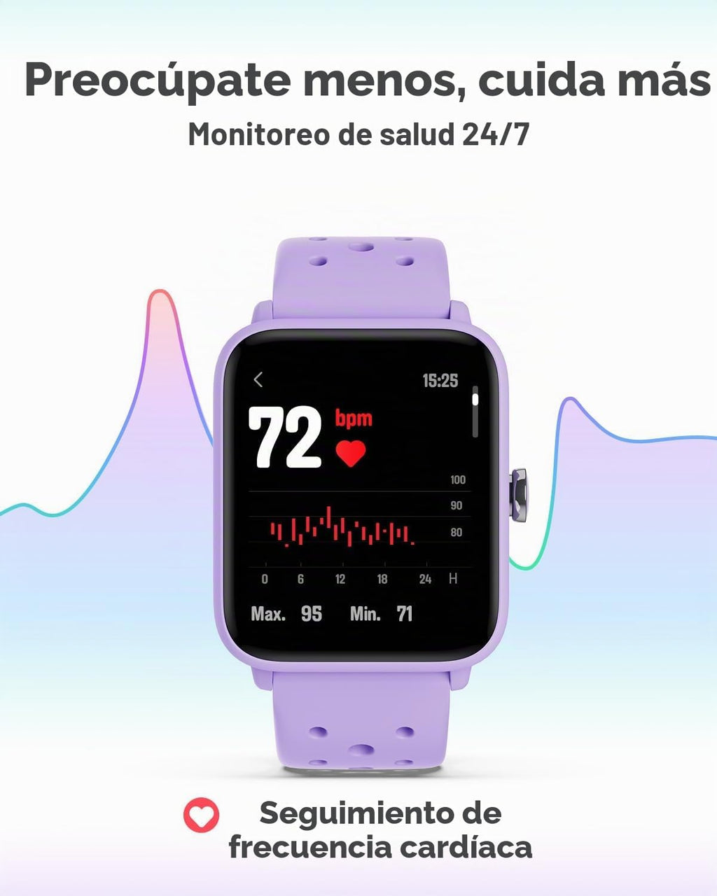 BIGGERFIVE Reloj inteligente para niños sin aplicación, podómetro, ritmo cardíaco, impermeable 5 ATM, monitor de sueño, contador de pasos de calorías, juegos, reloj despertador para niñas de 5 a 14, lila poroso