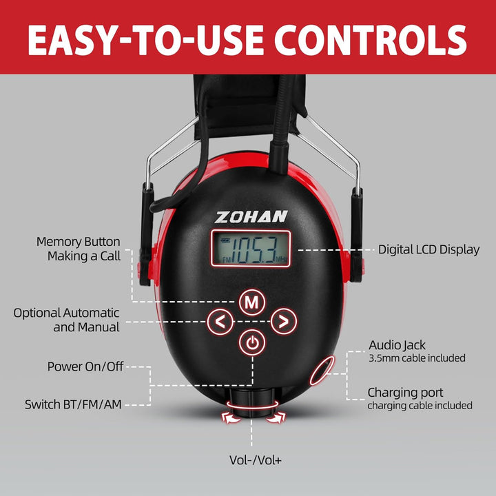 ZOHAN AM\/FM Radio Headphone with Digital Display,Ear Protection No...