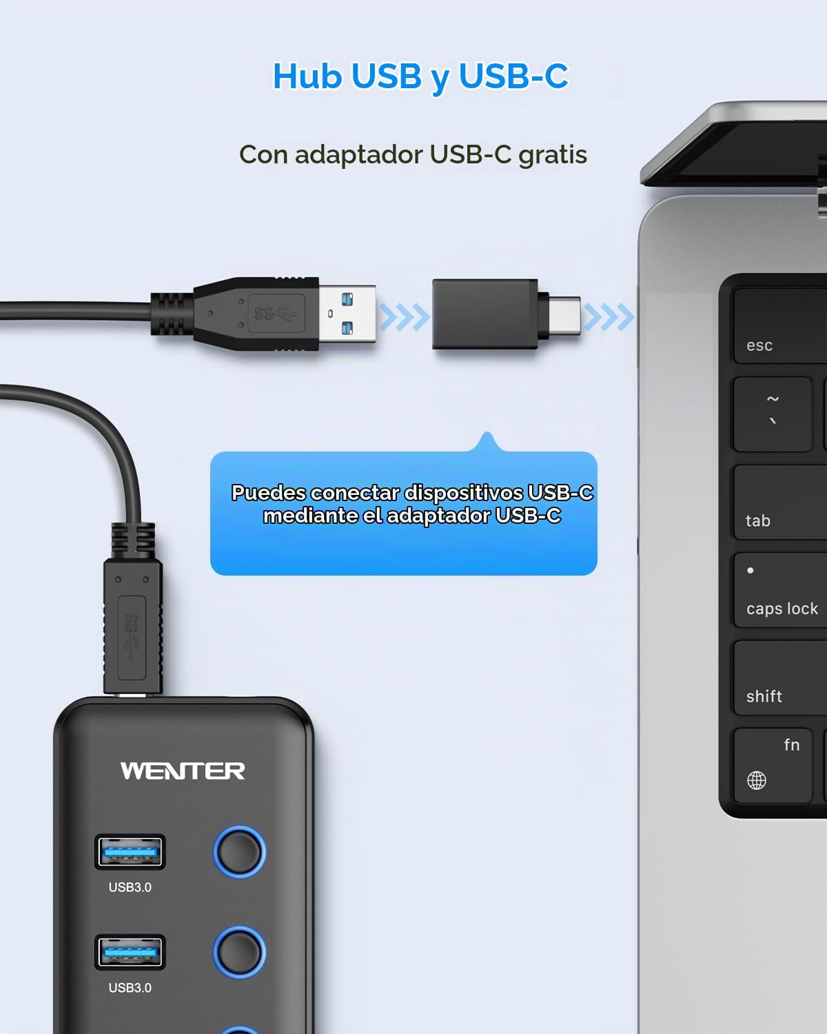 WENTER, hub USB 3.0 de 6 puertos, alimentado
