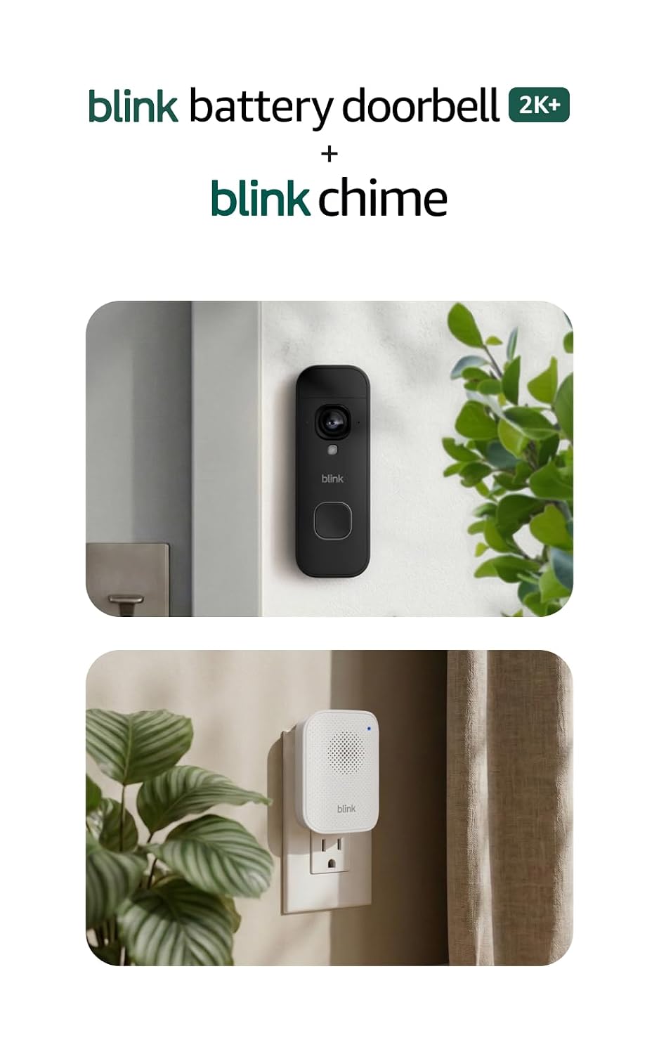 Timbre con cámara 2K+ Blink (ambos último modelo) y Blink Chime (ambos último modelo): Timbre con cámara inalámbrico, resolución 2K, timbre para el hogar. Módulo de sincronización básico incluido