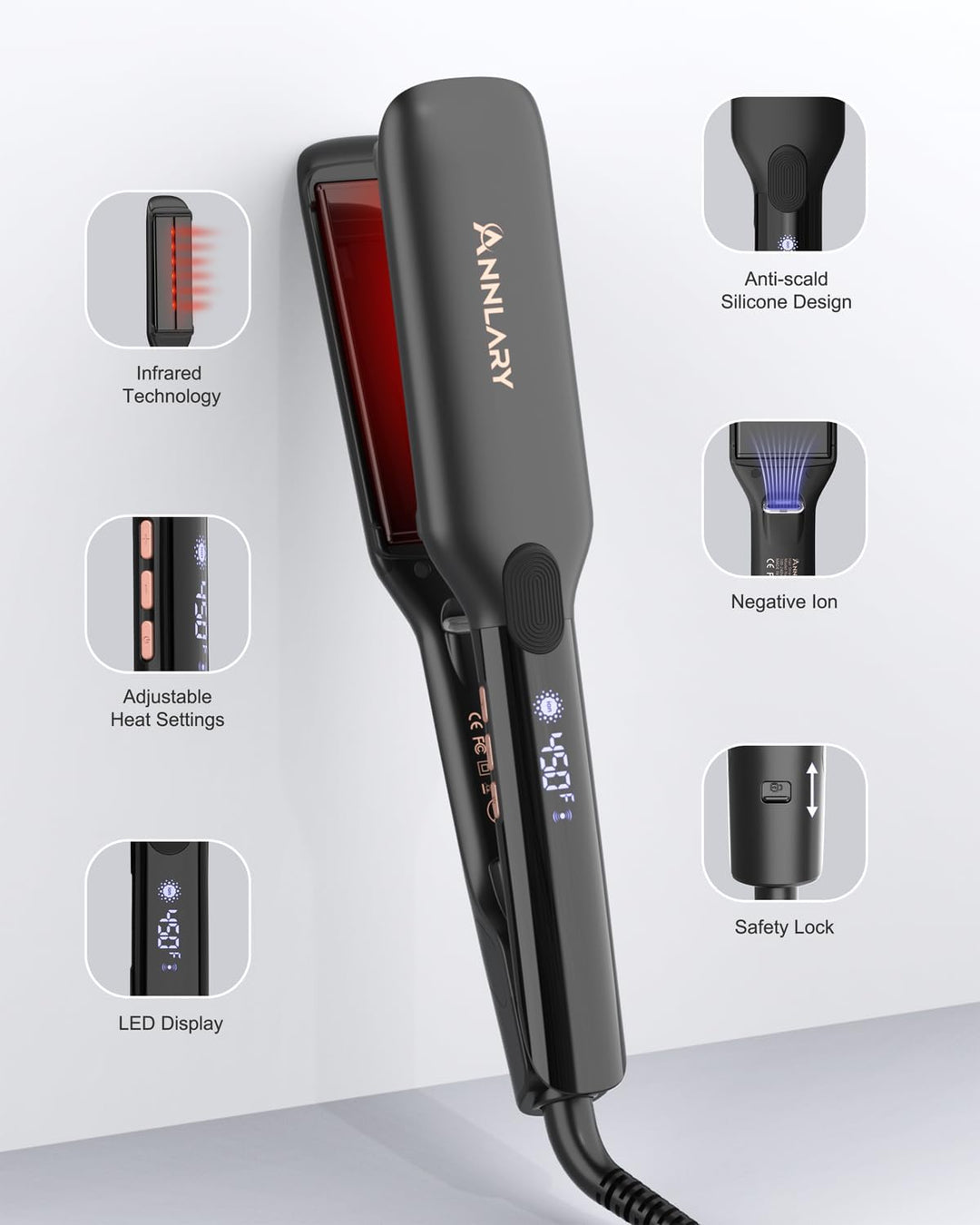 ANNLARY Plancha para el cabello, plancha plana de 1.75 pulgadas con...
