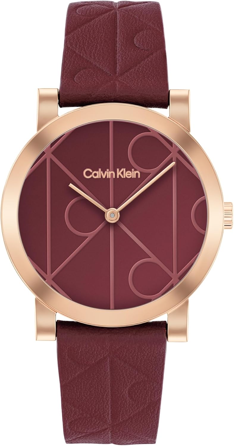 Calvin Klein Reloj de piel con monograma CK para mujer, caja de 1.260 in - Esfera icónica estampada, estilo minimalista atemporal - Regalo para ella