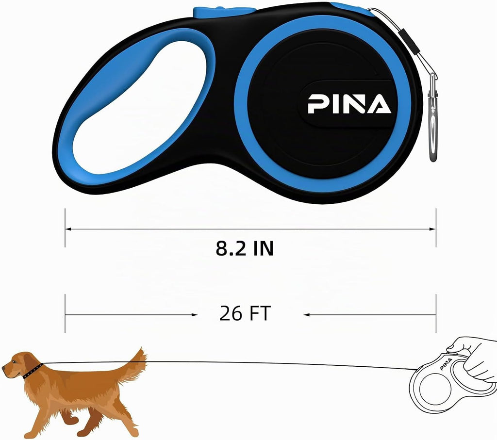 Correa retráctil para perros, de 26 pies, para perros pequeños, medianos y grandes de hasta 110 libras, cinta de nailon reflectante resistente sin enredos de 360°, con mango antideslizante