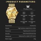 OLEVS Reloj de lujo para hombre de gran esfera con acero inoxidable y pulsera dorada, con día y fecha