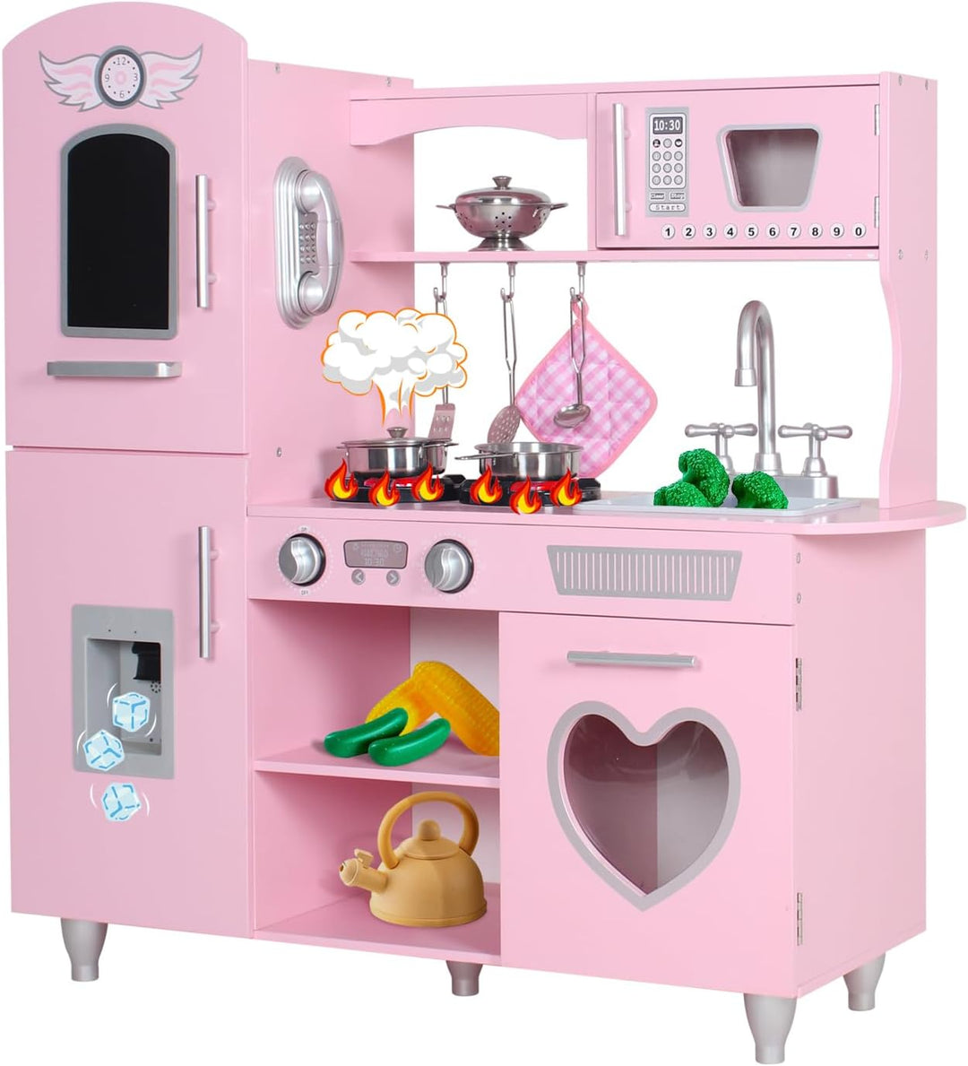 TaoHFE Juego de cocina LED mejorado para niños, cocina de madera, b...