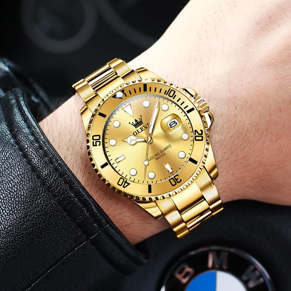 OLEVS Relojes de Lujo para Hombres, Gran Acero Inoxidable, Cuarzo Analógico, Resistente al Agua