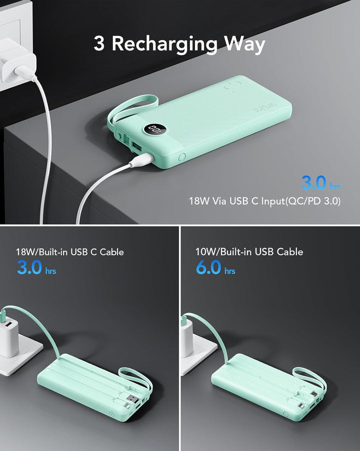 VRURC Cargador portátil con cables para iPhone, Banco de energía US...