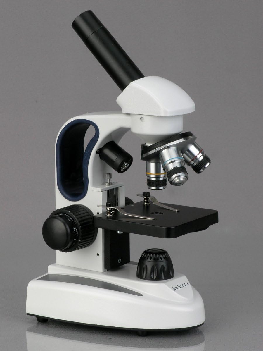 AmScope Microscopio monocular compuesto inalámbrico M158C-2L-PS25, oculares WF10x y WF25x, aumento de 40x-1000x, iluminación LED superior e inferior con reóstato, Brightfield, condensador de una sola