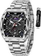 OLEVS Relojes para Hombres Business Dress Chronograph Cuadrado Grande Analógico con Correa de Silicona a prueba de agua con Fecha Regalo para Hombre Reloj de Muñeca Plateado